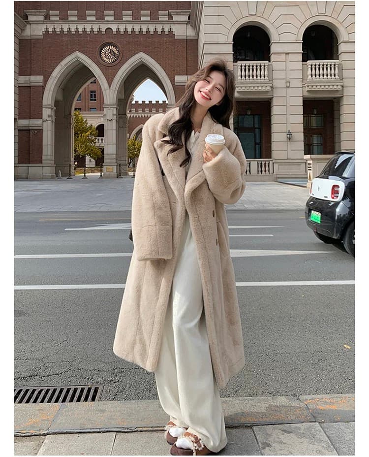 테일러드 칼라 롱 루즈 모피 코트 상세 이미지 10