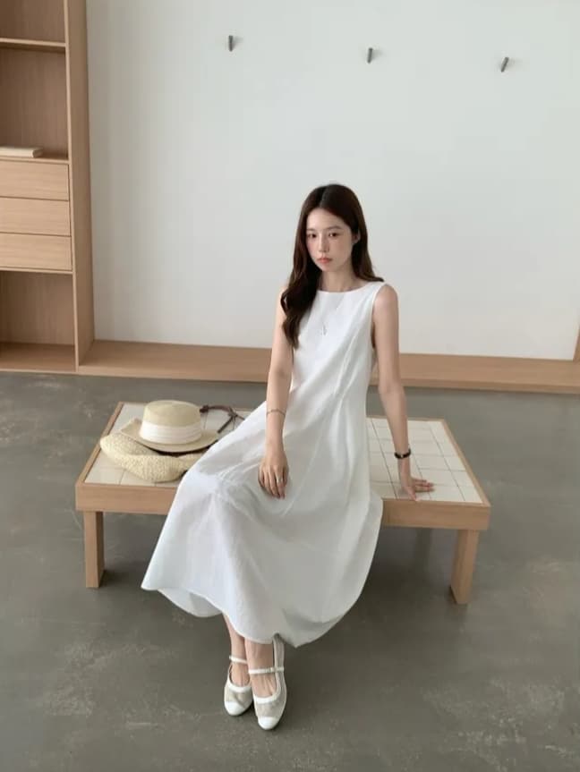 프렌치 스타일 웨이스트 슬림 민소매 원피스 상세 이미지 6