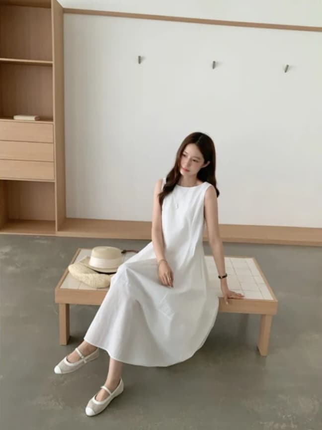 프렌치 스타일 웨이스트 슬림 민소매 원피스 상세 이미지 8