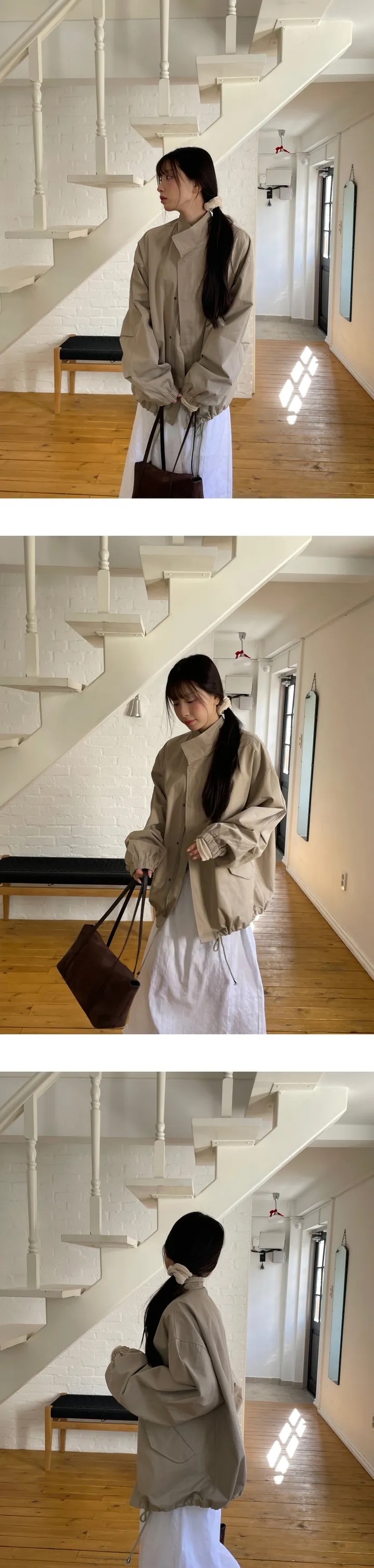 레트로 폴드 칼라 허리 조임 아우터 상세 이미지 3