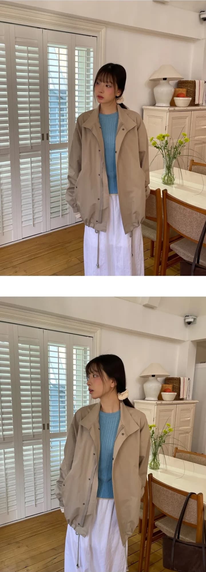 레트로 폴드 칼라 허리 조임 아우터 상세 이미지 12