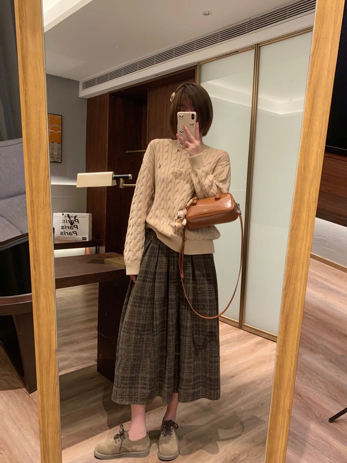 레트로 체크 플리츠 롱 스커트 상세 이미지 9