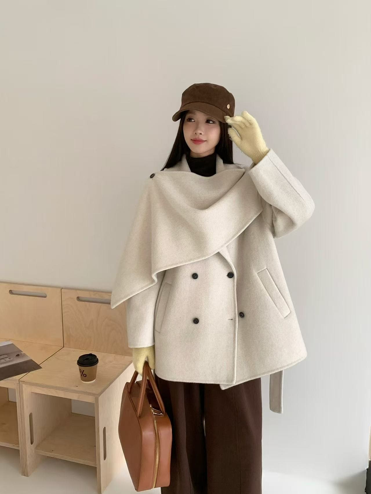 울 폴드 칼라 미디 코트 (3color) 상세 이미지 5