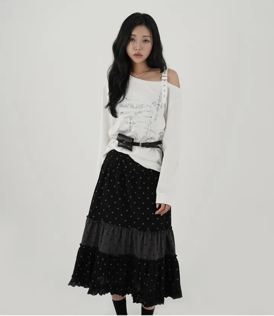 도트 체크 프릴 밴딩 스커트 상세 이미지 1