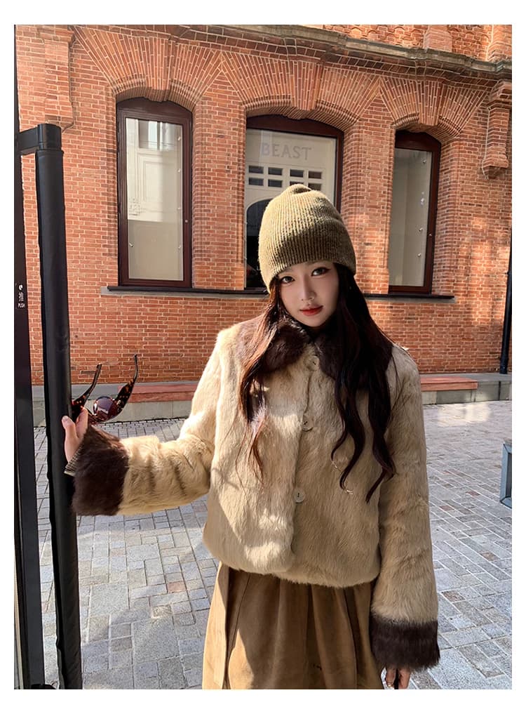 토끼털 폴드 칼라 퍼 자켓 상세 이미지 18