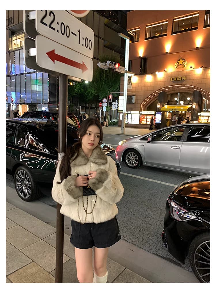 토끼털 폴드 칼라 퍼 자켓 상세 이미지 19