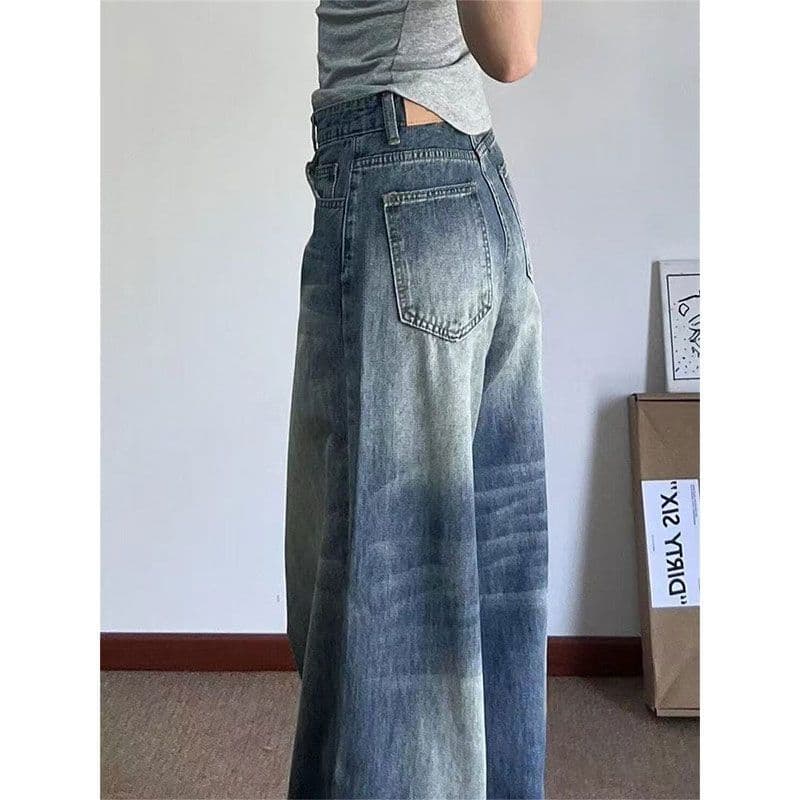 레트로 워싱 하이웨이스트 와이드 데님 팬츠 상세 이미지 3