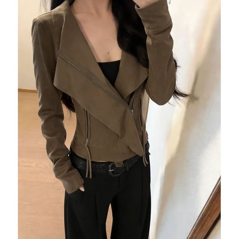 프렌치 레트로 폴드 칼라 크롭 자켓 상세 이미지 1